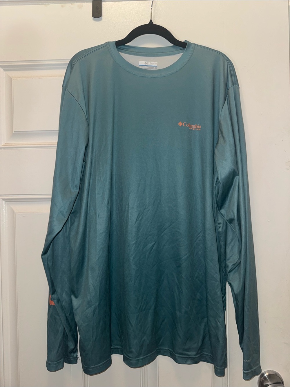 Columbia Men's Long Sleeve Performance Tee Teal with Coral Logo
